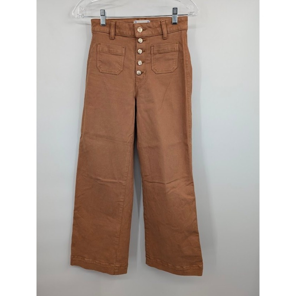 PAIGE Anessa High Rise Wide Leg Button Fly Brown Jeans Women's 24